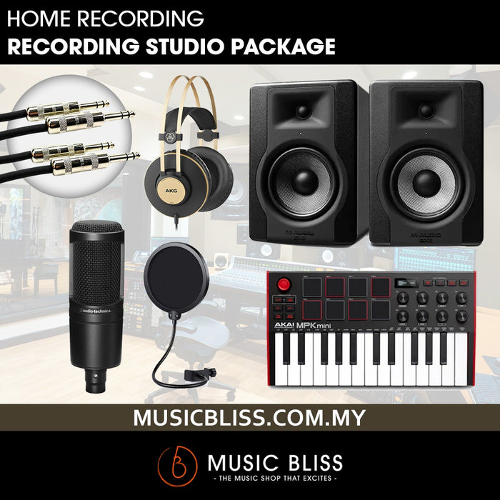 BEST HOME RECORDING STUDIO STARTERPACK BUNDLE PACKAGE : PreSonus Studio 24c Audio Interface, AKG K92 Studio Monitoring Headphones, AKAI Mpk Mini MK3 Midi Controller Keyboard, M-Audio BX5 D3 Powered Monitor Speaker