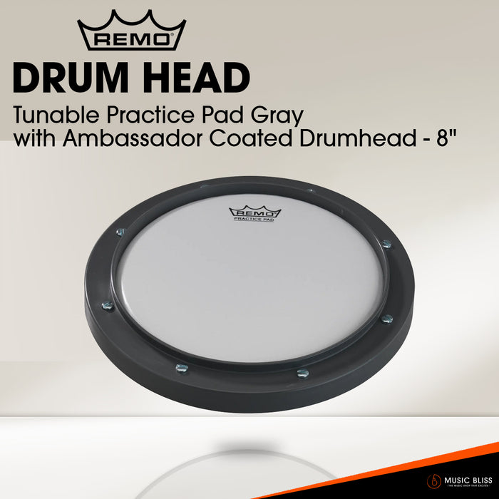 Remo Tunable Practice Pad Gray with Ambassador Coated Drumhead - 8"