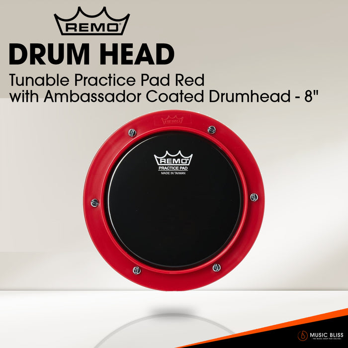 Remo Tunable Practice Pad Red with Ambassador Coated Drumhead - 8"