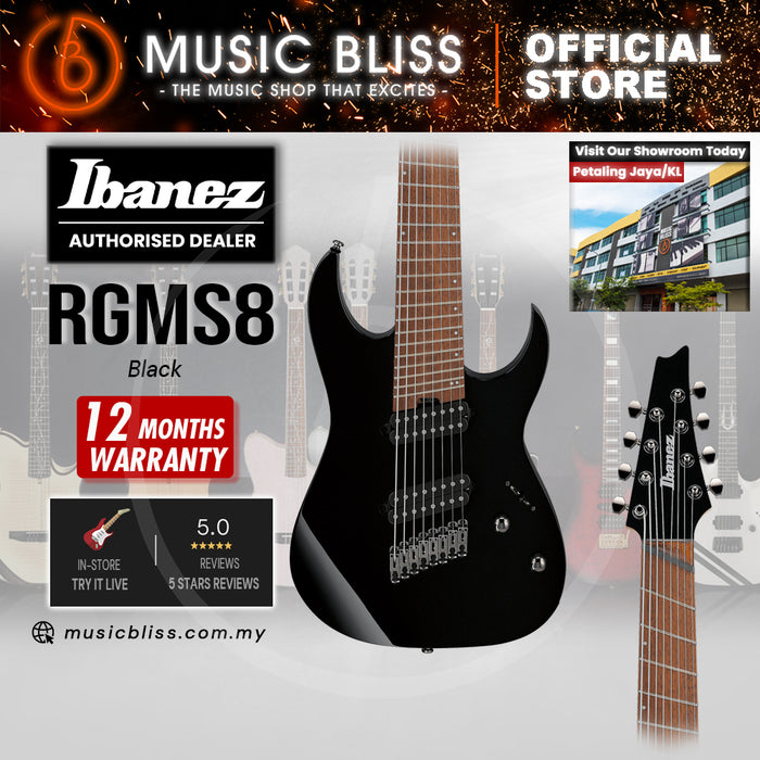 Ibanez RGMS8 Multi-scale 8-String Electric Guitar - Black