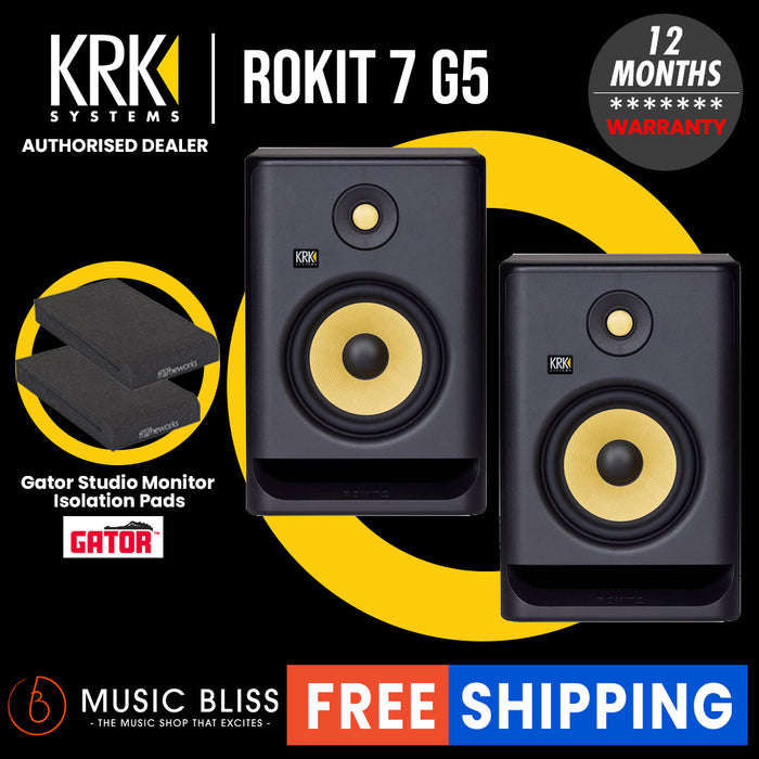 KRK ROKIT 7 G5 7" Powered Studio Monitor with Gator Studio Monitor Isolation Pads - Pair - Music Bliss Malaysia