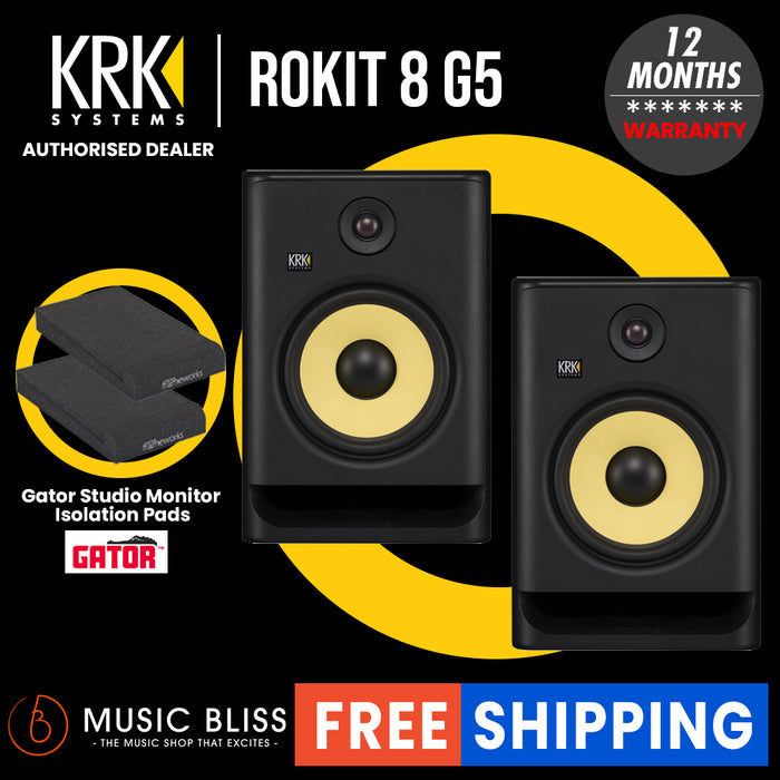 KRK ROKIT 8 G5 8" Powered Studio Monitor with Gator Studio Monitor Isolation Pads - Pair - Music Bliss Malaysia