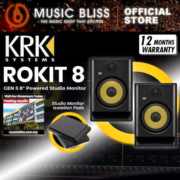KRK ROKIT 8 G5 8" Powered Studio Monitor with with Studio Monitor Isolation Pads - Pair