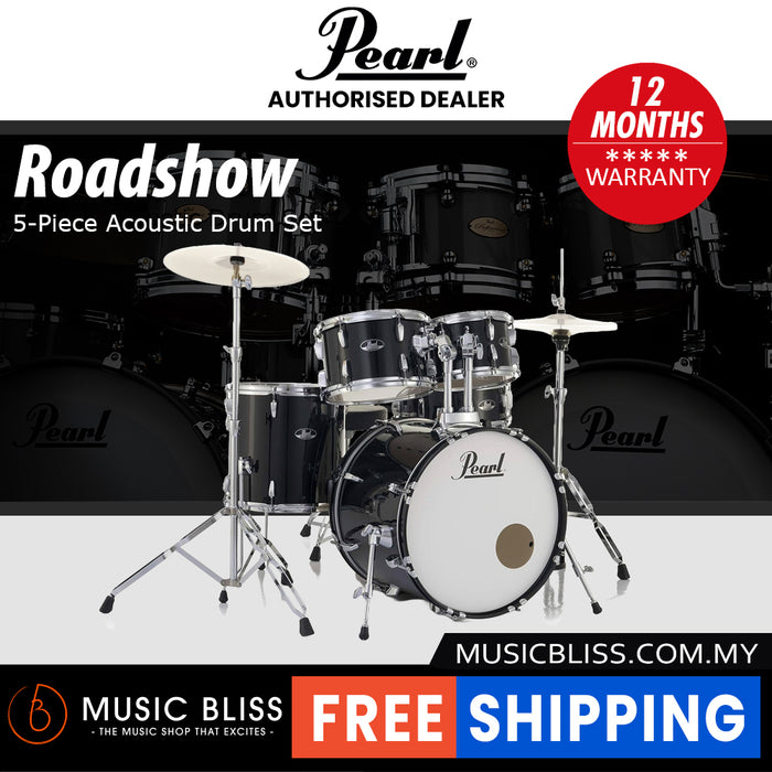 Pearl Roadshow 5-piece Drum Set with Drumstick and Throne - 22 Inch Bass Drum - Jet Black