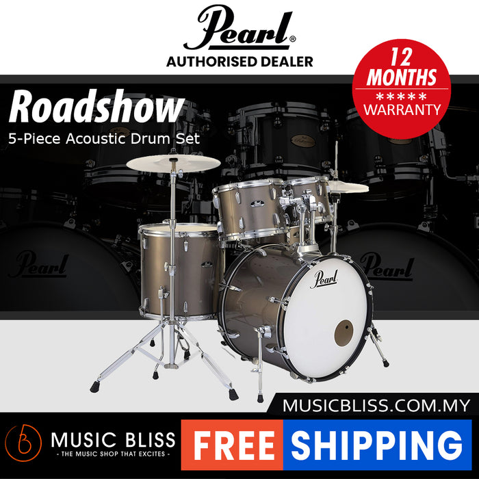 Pearl Roadshow 5-piece Drum Set with Drumstick and Throne - 22 Inch Bass Drum - Bronze Metallic