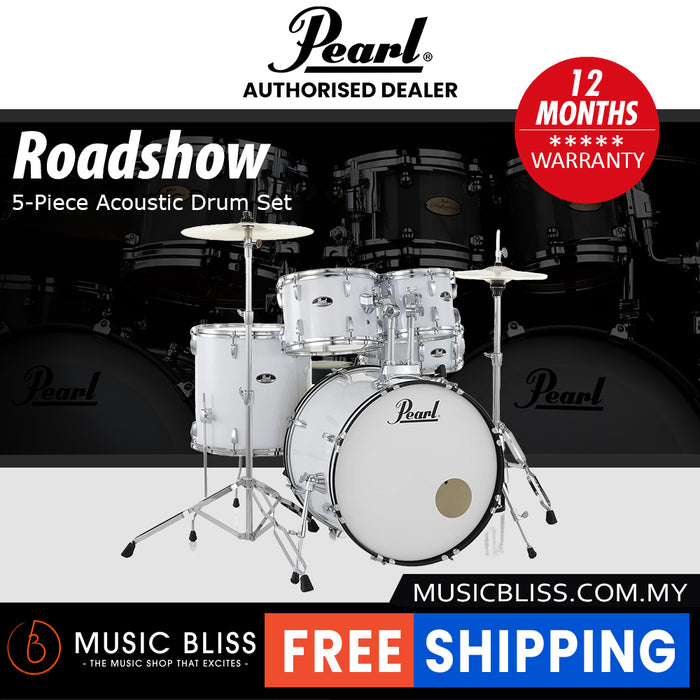 Pearl Roadshow 5-piece Drum Set with Drumstick and Throne - 22 Inch Bass Drum - Pure White