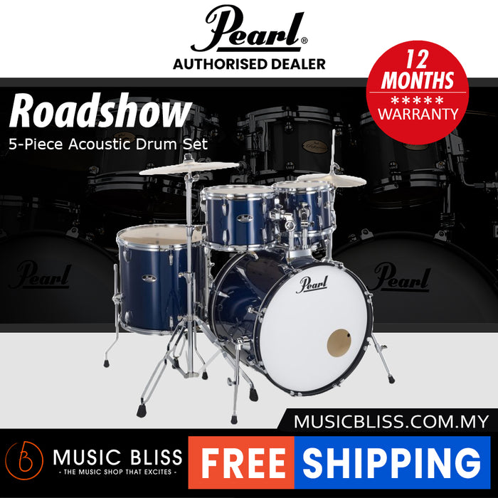 Pearl Roadshow 5-piece Drum Set with Drumstick and Throne - 22 Inch Bass Drum - Royal Blue Metallic