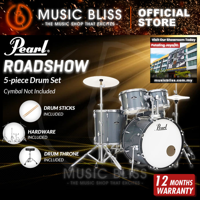Pearl Roadshow 5-piece Drum Set with Drumstick and Throne - 22 Inch Bass Drum - Charcoal Metallic