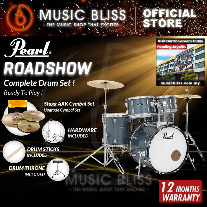 Pearl Roadshow 5-piece Drum Set with Drumstick and Throne - 22 Inch Bass Drum - Charcoal Metallic