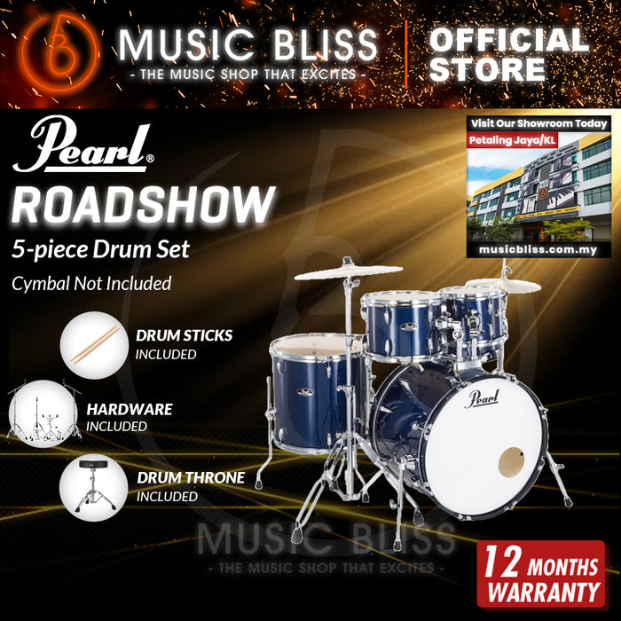 Pearl Roadshow 5-piece Drum Set with Drumstick and Throne - 22 Inch Bass Drum - Royal Blue Metallic