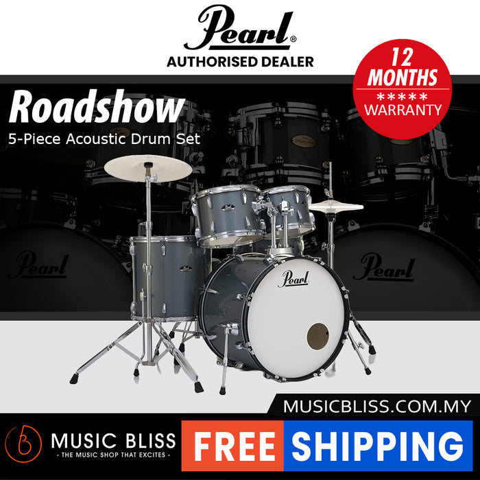 Pearl Roadshow 5-piece Drum Set with Drumstick and Throne - 22 Inch Bass Drum - Charcoal Metallic