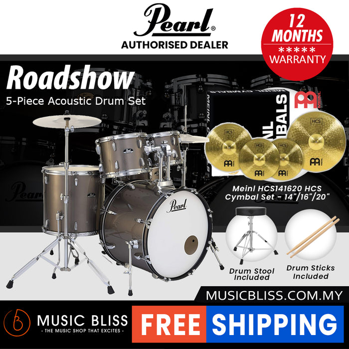 Pearl Roadshow 5-piece Drum Set with Drumstick and Throne - 22 Inch Bass Drum - Bronze Metallic