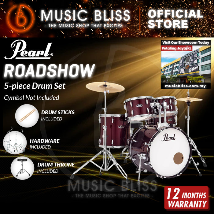 Pearl Roadshow 5-piece Drum Set with Drumstick and Throne - 22 Inch Bass Drum - Wine Red