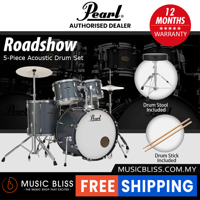 Pearl Roadshow 5-piece Drum Set with Drumstick and Throne - 22 Inch Bass Drum - Charcoal Metallic