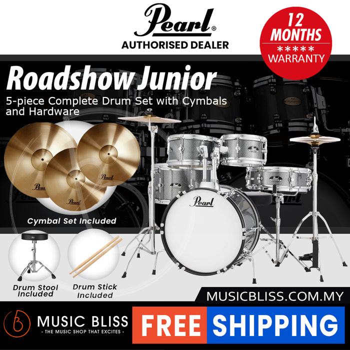 Pearl Roadshow Junior 5-piece Complete Drum Set with Cymbals and Hardware - Grindstone Sparkle