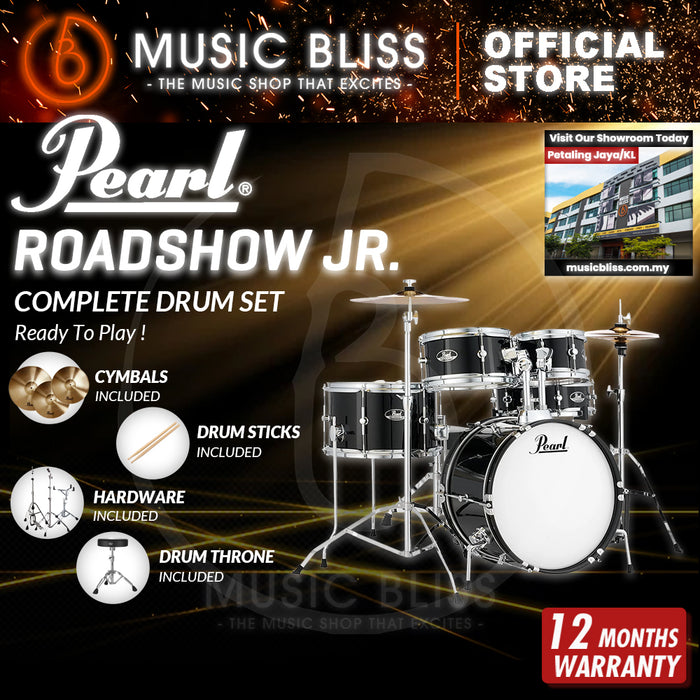 Pearl Roadshow Junior 5-piece Complete Drum Set with Cymbals and Hardware -  Jet Black