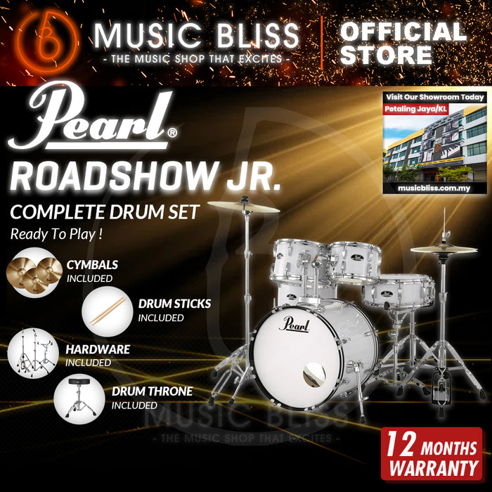 Pearl Roadshow Junior 5-piece Complete Drum Set with Cymbals and Hardware -  Pure White