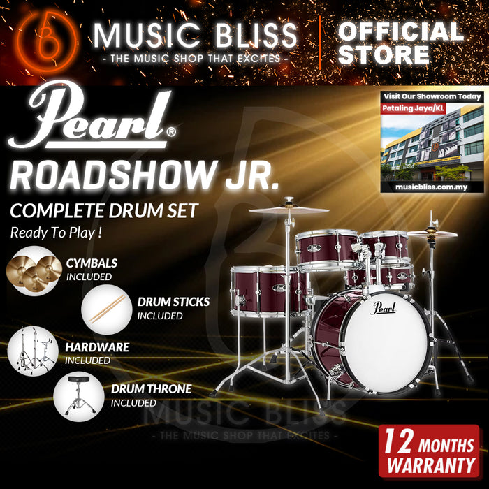 Pearl Roadshow Junior 5-piece Complete Drum Set with Cymbals and Hardware - Wine Red