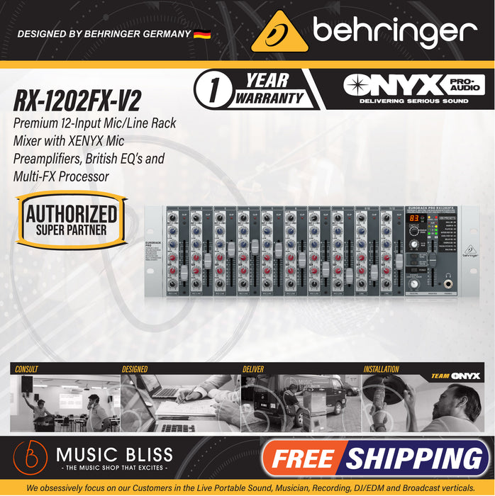 Behringer Eurorack Pro RX1202FX V2 Rackmount Mixer with Effects - Music Bliss Malaysia
