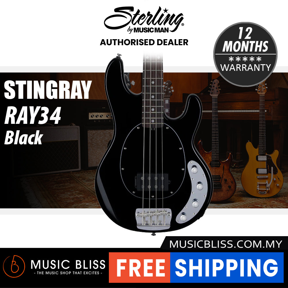 Sterling By Music Man StingRay RAY34 Electric Bass Guitar - Black ...