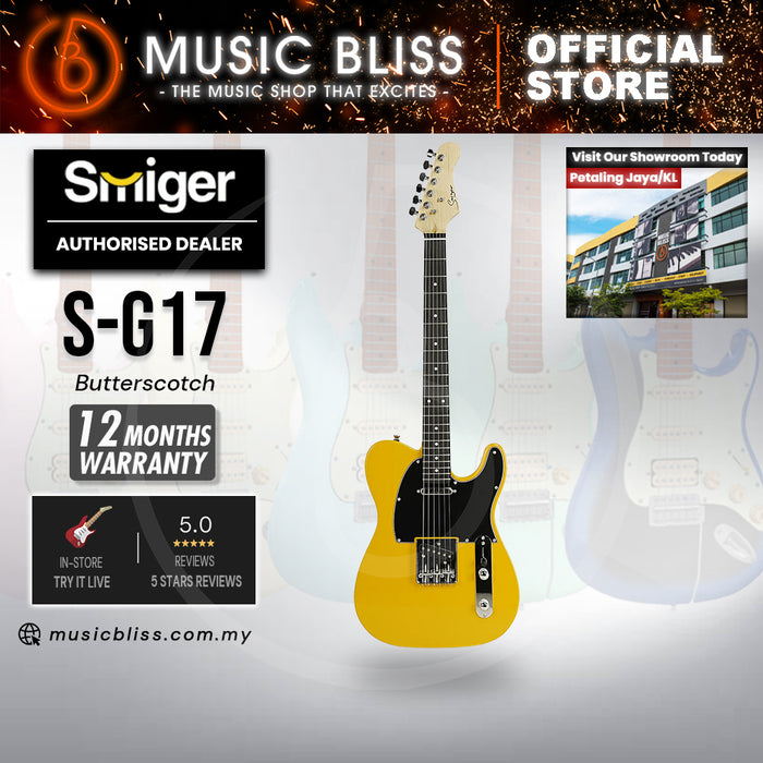 Smiger S-G17-BSB Budget Beginner Electric Guitar - SS Tele Style Butterscotch for Rock Kapak