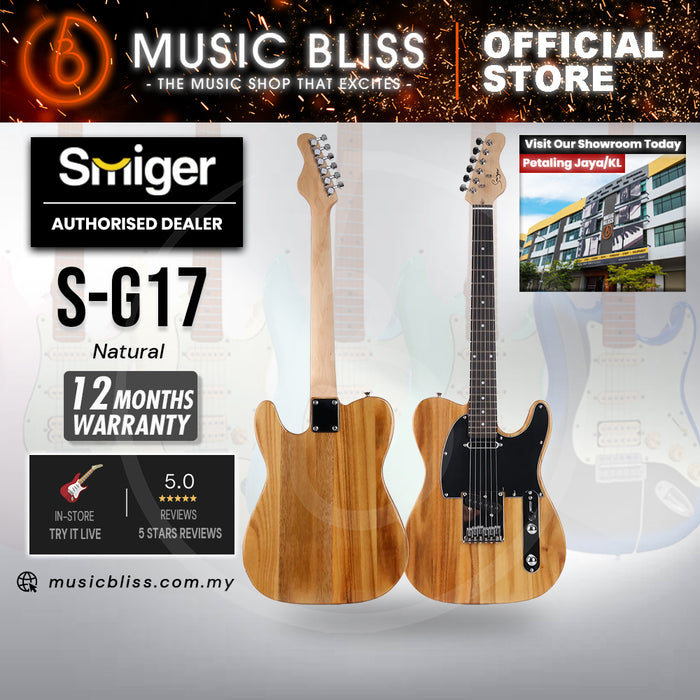 Smiger S-G17-N Budget Beginner Electric Guitar - SS Tele Style Natural for Rock Kapak
