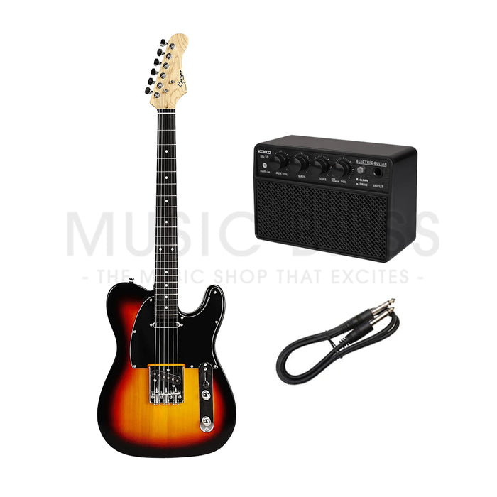 Smiger S-G17-SB Budget Beginner Electric Guitar - SS Tele Style Sunburst for Rock Kapak
