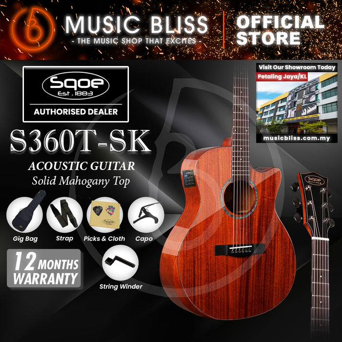 SQOE S360TSKEQ Solid Top Acoustic Electric Guitar
