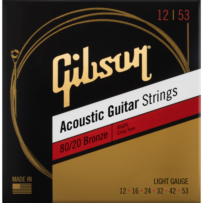 GIBSON ACCESSORIES 80/20 BRONZE ACOUSTIC GUITAR STRINGS - .012-.053 LIGHT (SAG-BRW12) - Music Bliss Malaysia