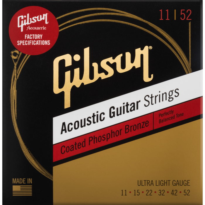 GIBSON ACCESSORIES COATED PHOSPHOR BRONZE ACOUSTIC GUITAR STRINGS - .011-.052 ULTRA LIGHT - Music Bliss Malaysia