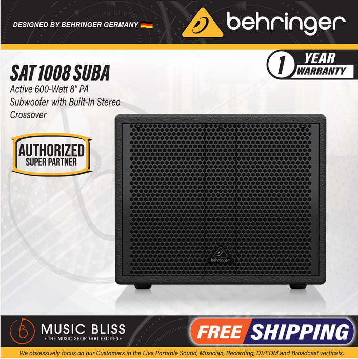 Behringer SAT 1008 SUBA 600W Active 8" PA Subwoofer with Built-In Stereo Crossover - Music Bliss Malaysia