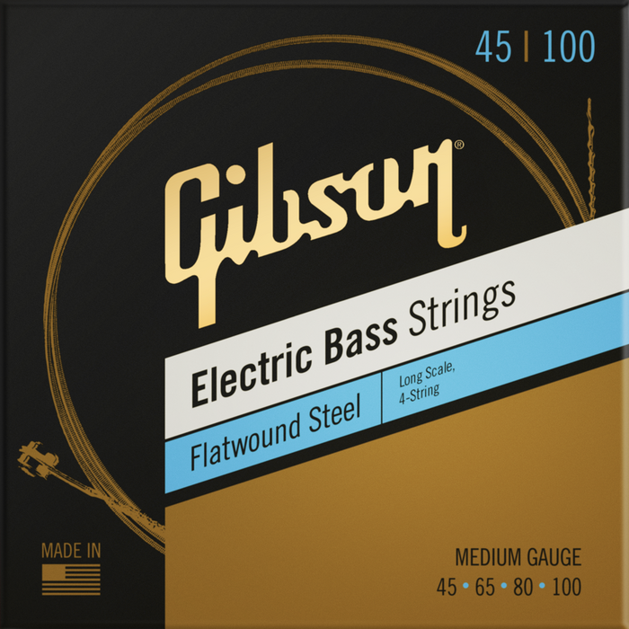 GIBSON ACCESSORIES FLATWOUND ELECTRIC BASS STRINGS - .045-.100 MEDIUM LONG SCALE (SBG-FWLS12) - Music Bliss Malaysia