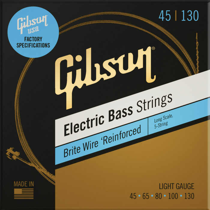 GIBSON ACCESSORIES BRITE WIRE ELECTRIC BASS STRINGS - .045-.130 LIGHT LONG SCALE (SBG5-LSL) - Music Bliss Malaysia
