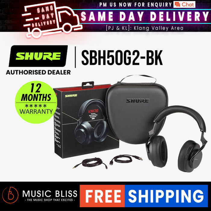 Shure AONIC 50 Gen 2 Wireless Bluetooth Noise-canceling Headphones - Black - Music Bliss Malaysia