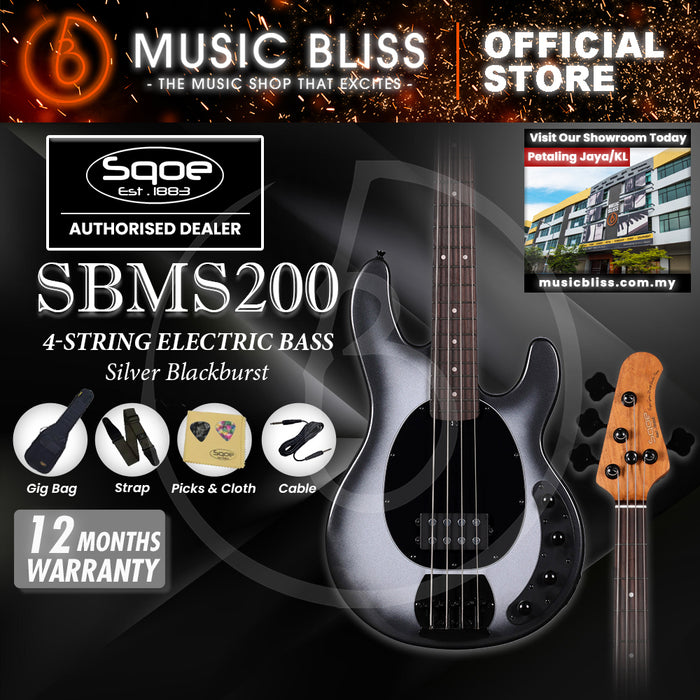 SQOE SBMS200 4 String Bass Guitar - Silver Blackburst