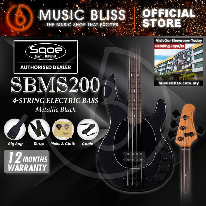 SQOE SBMS200 4 String Bass Guitar - Metallic Black