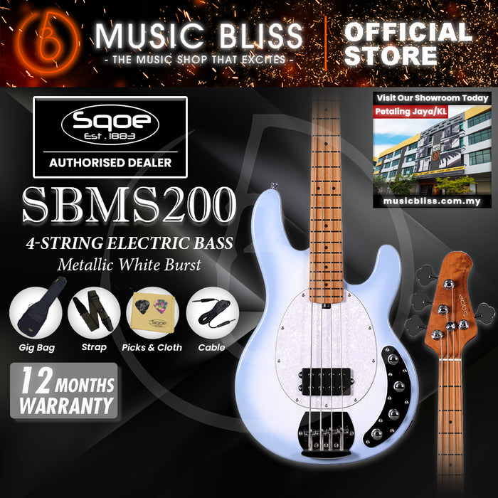 SQOE SBMS200 4 String Bass Guitar - Metallic White Burst