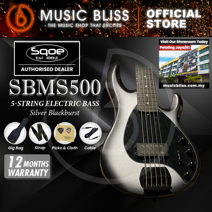 SQOE SBMS500 5 String Bass Guitar - Silver Blackburst