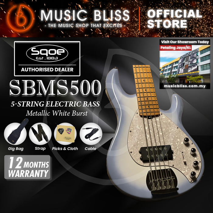 SQOE SBMS500 5 String Bass Guitar - Metallic White Burst