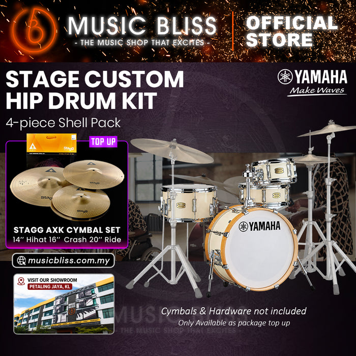 Yamaha Stage Custom Hip 4-Piece Acoustic Drum Kit – 20" Bass Drum – Shell Pack Only or Complete Package with Hardware & Cymbals - Classic White