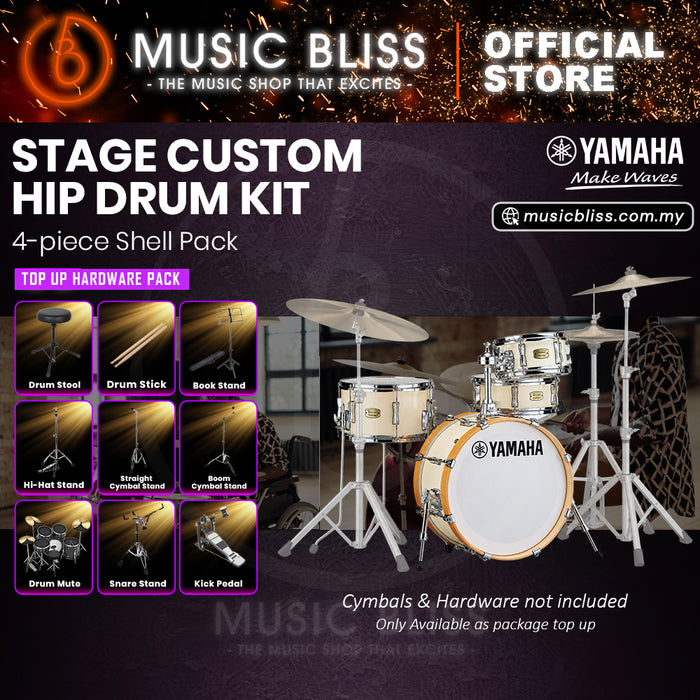 Yamaha Stage Custom Hip 4-Piece Acoustic Drum Kit – 20" Bass Drum – Shell Pack Only or Complete Package with Hardware & Cymbals - Classic White