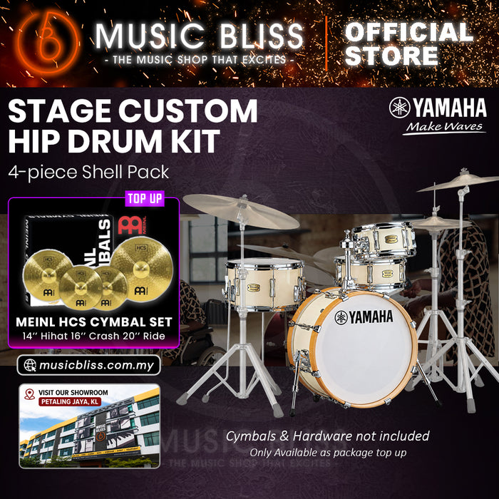 Yamaha Stage Custom Hip 4-Piece Acoustic Drum Kit – 20" Bass Drum – Shell Pack Only or Complete Package with Hardware & Cymbals - Classic White