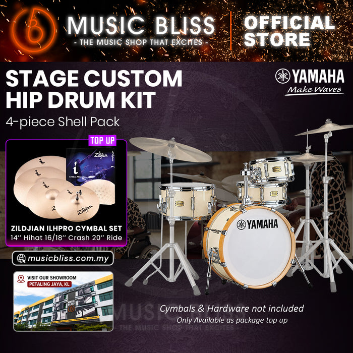 Yamaha Stage Custom Hip 4-Piece Acoustic Drum Kit – 20" Bass Drum – Shell Pack Only or Complete Package with Hardware & Cymbals - Classic White