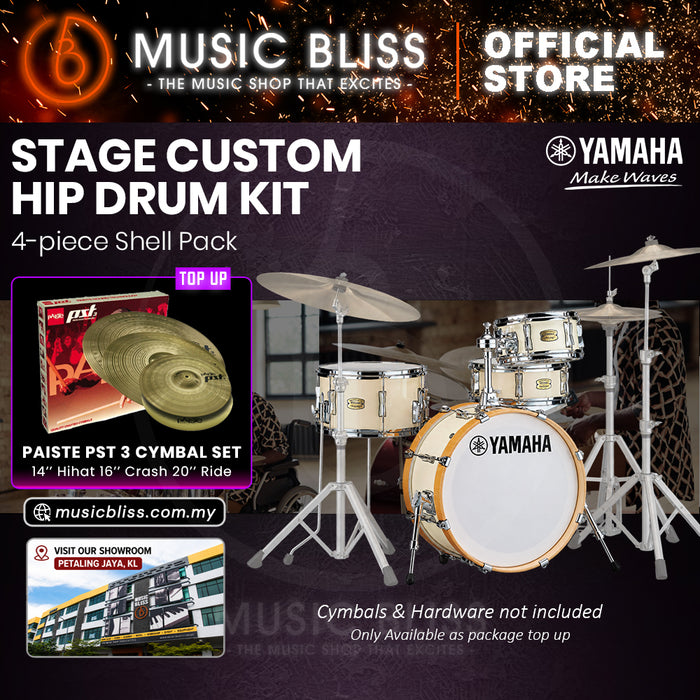 Yamaha Stage Custom Hip 4-Piece Acoustic Drum Kit – 20" Bass Drum – Shell Pack Only or Complete Package with Hardware & Cymbals - Classic White