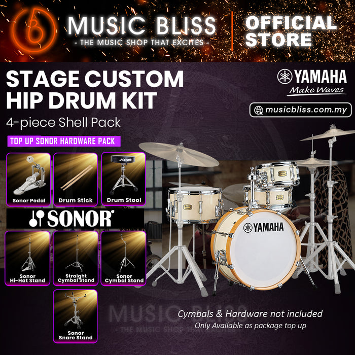 Yamaha Stage Custom Hip 4-Piece Acoustic Drum Kit – 20" Bass Drum – Shell Pack Only or Complete Package with Hardware & Cymbals - Classic White