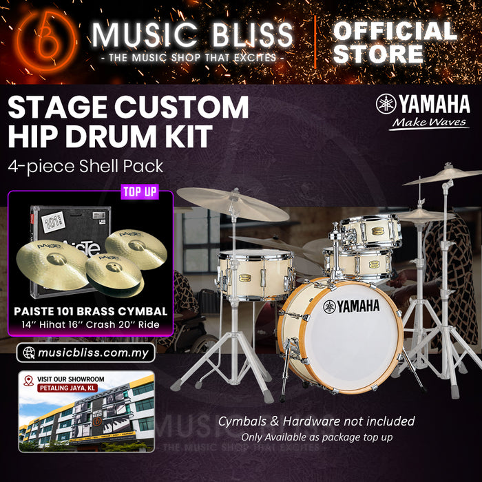 Yamaha Stage Custom Hip 4-Piece Acoustic Drum Kit – 20" Bass Drum – Shell Pack Only or Complete Package with Hardware & Cymbals - Classic White