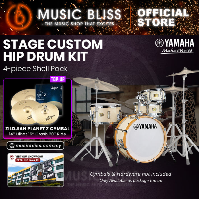 Yamaha Stage Custom Hip 4-Piece Acoustic Drum Kit – 20" Bass Drum – Shell Pack Only or Complete Package with Hardware & Cymbals - Classic White