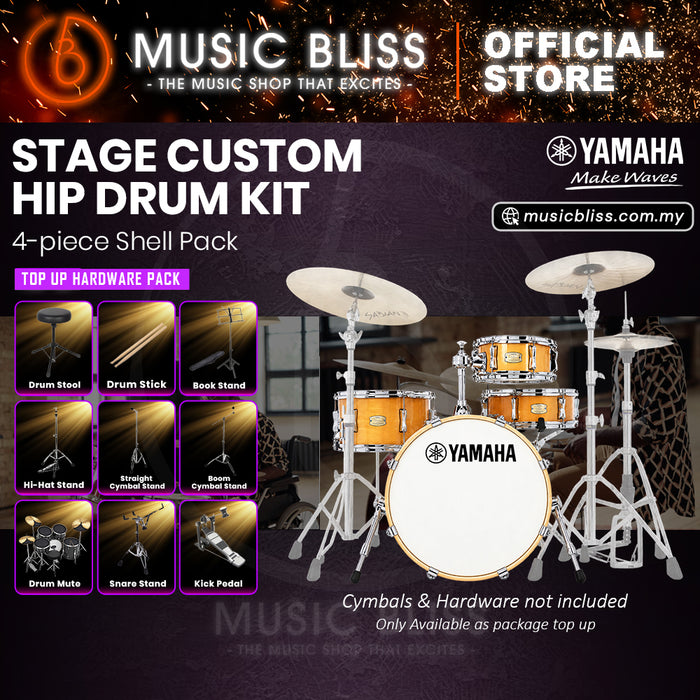 Yamaha Stage Custom Hip 4-Piece Acoustic Drum Kit – 20" Bass Drum – Shell Pack Only or Complete Package with Hardware & Cymbals - Natural Wood