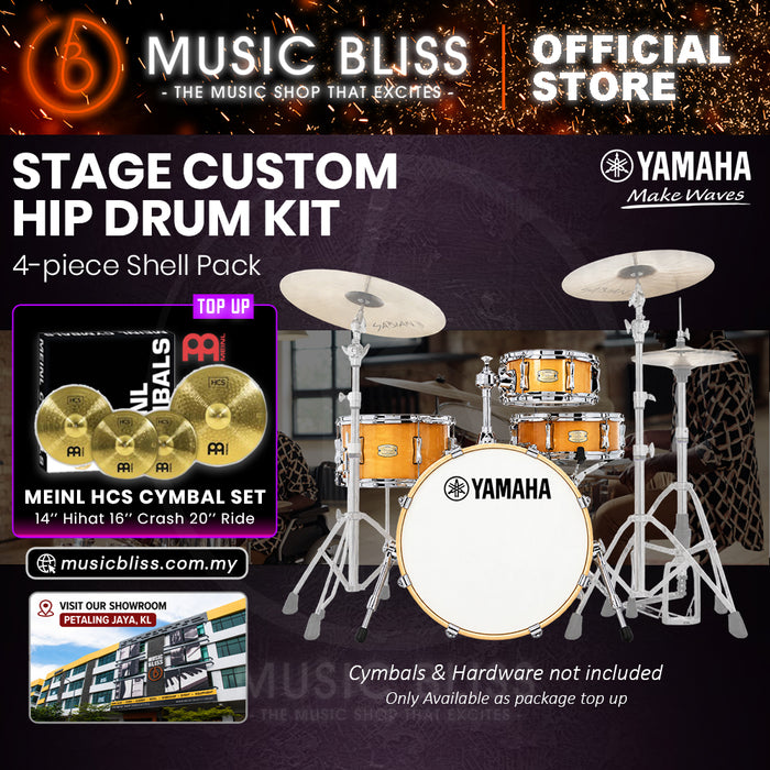 Yamaha Stage Custom Hip 4-Piece Acoustic Drum Kit – 20" Bass Drum – Shell Pack Only or Complete Package with Hardware & Cymbals - Natural Wood