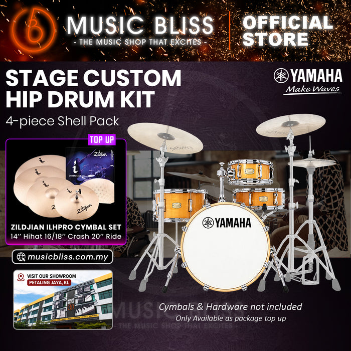 Yamaha Stage Custom Hip 4-Piece Acoustic Drum Kit – 20" Bass Drum – Shell Pack Only or Complete Package with Hardware & Cymbals - Natural Wood